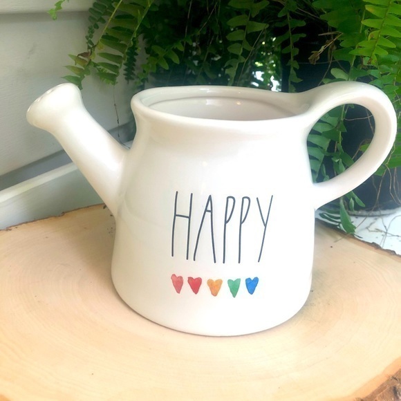 Rae Dunn Ceramic Happy‎ Watering Can with Rainbow Hearts. New gift Mother’s Day - Picture 1 of 6